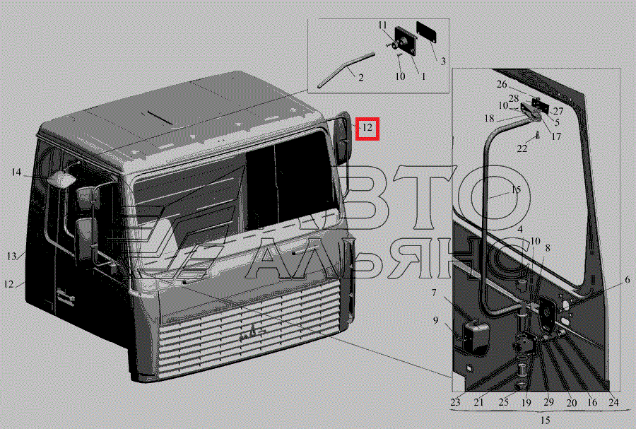САКД-458.201.050-01 Зеркало 443х215 боковое основное МАЗ