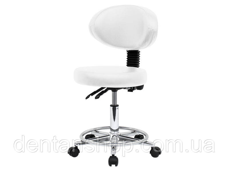 Стул майстра зі спинкою для салонів краси білий з 2-м регулюючими механізмами мод. 859 { H 36-50см }, фото 1