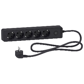 Подовжувач SE Unica 5 розеток із заземленням чорний, 1.5 м, 2 USB 2.4 А