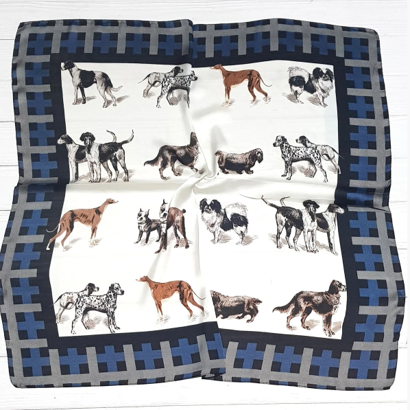 Шовкова хустка Dogs 70х70 см білий/індиго