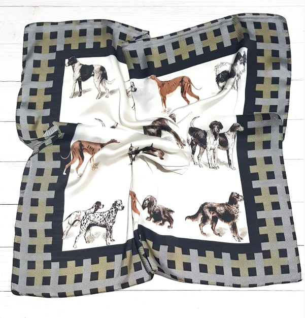 Шовкова хустка Fashion Dogs 70х70 см білий/графіт