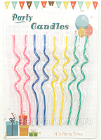 Свічки для торта довгі спіральки різнокольорові (8 штук)