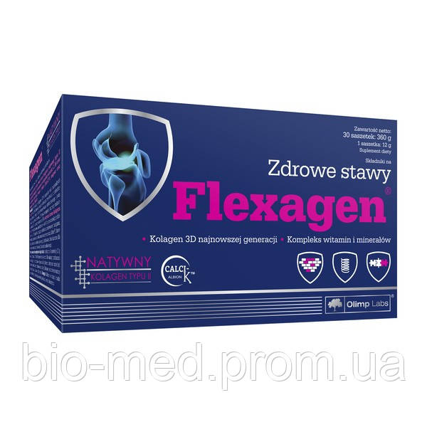 Olimp Flexagen — для суглобів (порошок у пакетиках із малиновим смаком) 12 г, 30 шт., фото 1