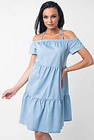 Летнее джинсовое платье с открытыми плечами Нейл 42-52 размеры голубое