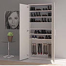 Двостулкова взуттєва шафа з 6 полицями та штангою 80 см шириною Шафа з полицями для одягу та взуття з ДСП, фото 3