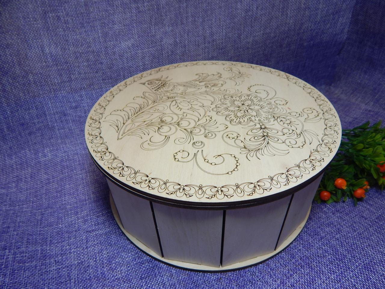 Дерев'яна подарункова коробка-коробка кругла, фото 1