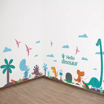 Вінілові наклейки на стіну Hello dinosaur динозаври (лист 50 х 70 см) б249, фото 1