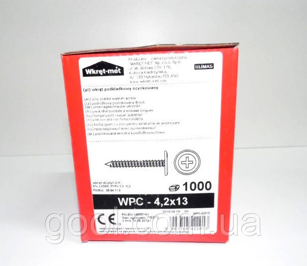 Саморез с прессшайбой Wkret-met WPC 4,2x13 мм по металлу острый без ...