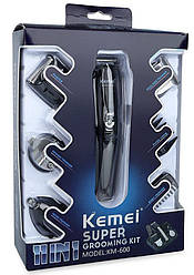 Машинка для стрижки волосся Kemei KM-600, набір з 11 насадок і підставки