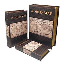 Набор книга-шкатулка "Карта мира" книга тайник в твердом переплете, набор 3 шт