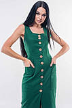 Лляне літнє плаття сарафан Кіан на гудзиках 42-52 розміри зелене, фото 4