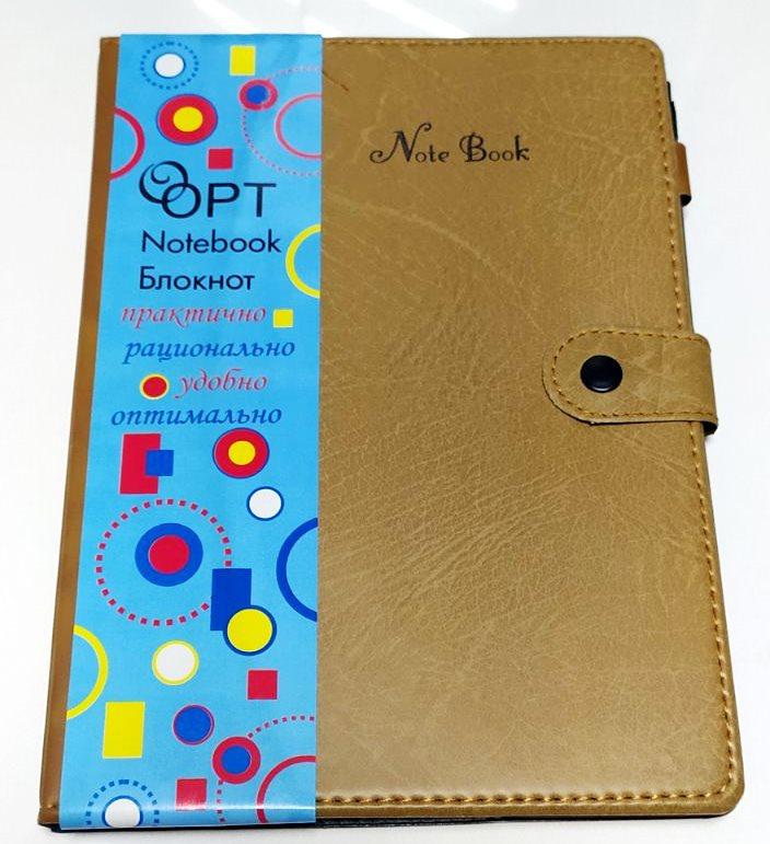 Блокнот шкіри. зам. на кнопці з ручкою № 5906 (25*18см) клітинка, фото 1