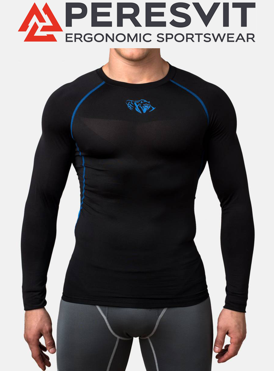 Компресійна футболка чоловіча лонгслів Peresvit Air Motion Compression Long Sleeve T-Shirt Black Blue