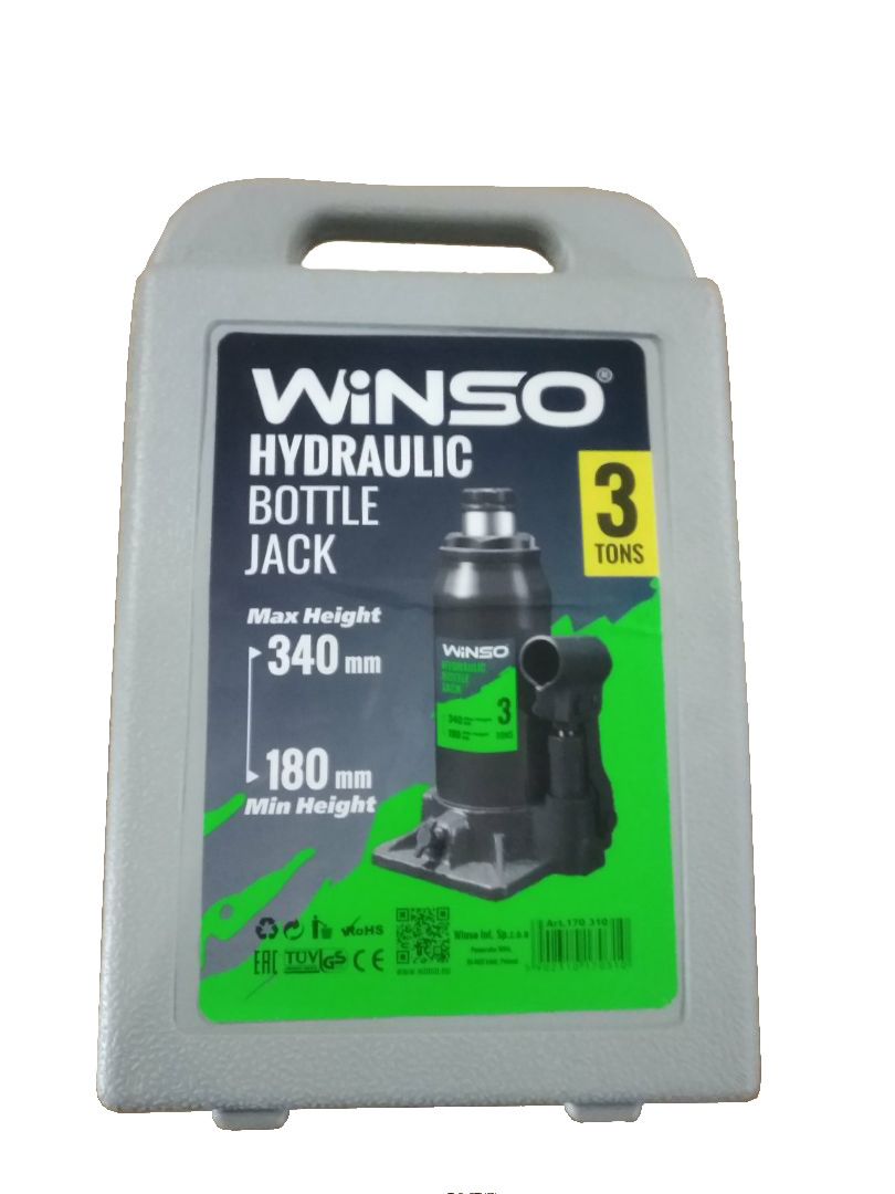 Домкрат гідравлічний телескопічний WINSO 3т, висота 180-340мм, пластикова упаковка 170310