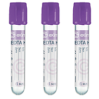 Вакуумная пробирка EximLab 1 мл, с К3 ЭДТА фиолетовая крышка 13х75 мм (100 шт/Уп.)