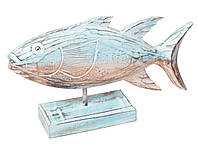 Статуэтка рыба деревянная на подставке бирюзовая длина 40см ширина 20см