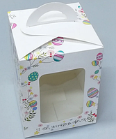 Коробка для пасхи 140х140х180 мм мелованная белая с принтом KPP8