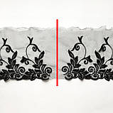 Ажурне мереживо, вишивка на сітці: чорного кольору нитка, чорна сітка, ширина 20 см, фото 4