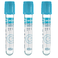 Вакуумная пробирка EximLab 2,7 мл (3,8%) с цитратом натрия, голубая крышка, 13х75 мм (100 шт/Уп.)