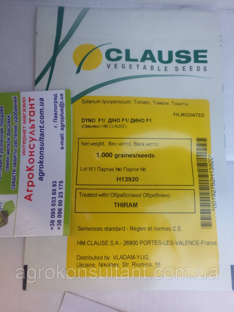 Насіння томату Діно F1 (Clause), 1 000 насінин — ранній (65-70 днів), червоний, детермінантний, овальний