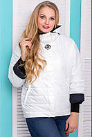 Белая весенняя куртка большого размера с чёрными манжетами, размер 48-56