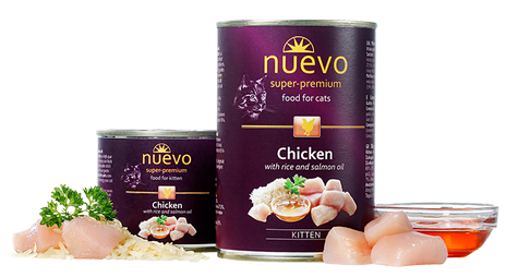 Блок консервованого корму для кошенят з куркою і рисом Nuevo Kitten 6*200 г
