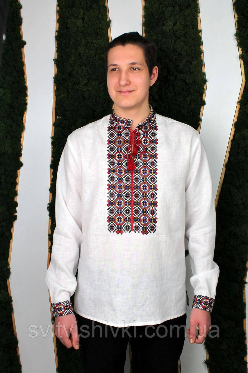 Белая мужская вышиванка на праздник"Арсен"
