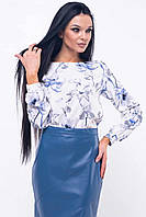 Женская блуза с длинным рукавом Рут в стиле бохо 42-52 размера белая синий