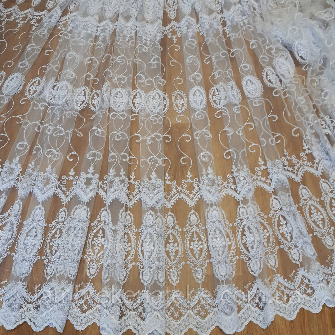 Тюль в зал, в спальню белая вышивка с люрексом на фатине ᐉ Купить ...