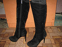 Сапожки замшевые женские черные на высоком каблуке размер 38 б/у