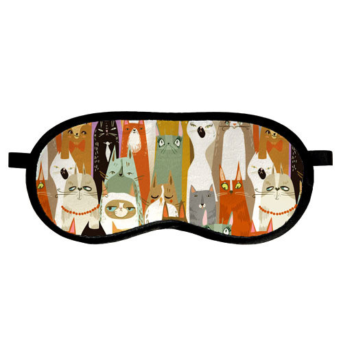 Оксамитова маска для сну з принтом «Котики» (MDS_EX017)