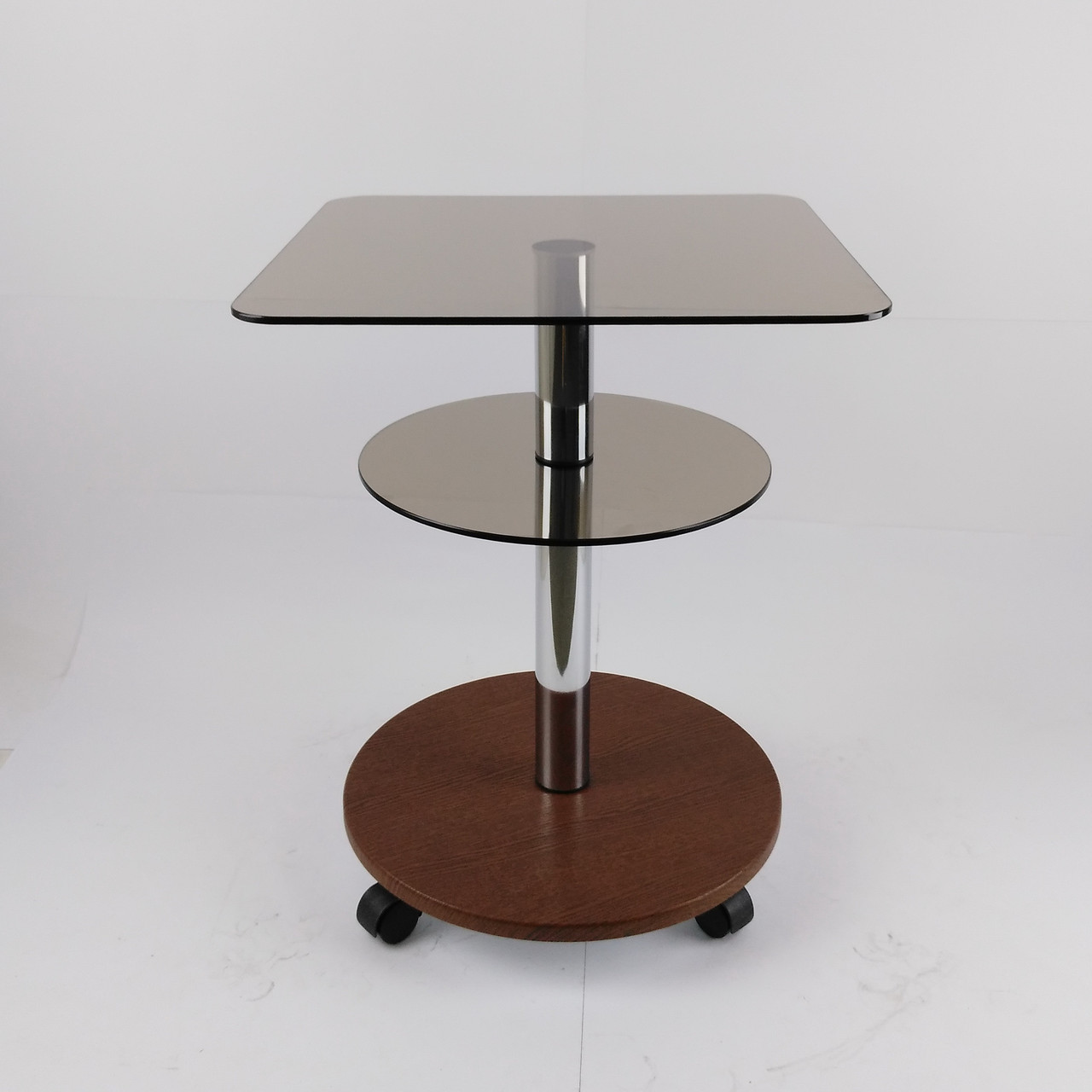 Скляний журнальний столик на коліщатках квадратний Commus Bravo Light400 Kv6 bronza-dubgold-chr50