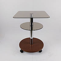 Стеклянный журнальный столик на колесиках квадратный Commus Bravo Light400 Kv6 bronza-dubgold-chr50