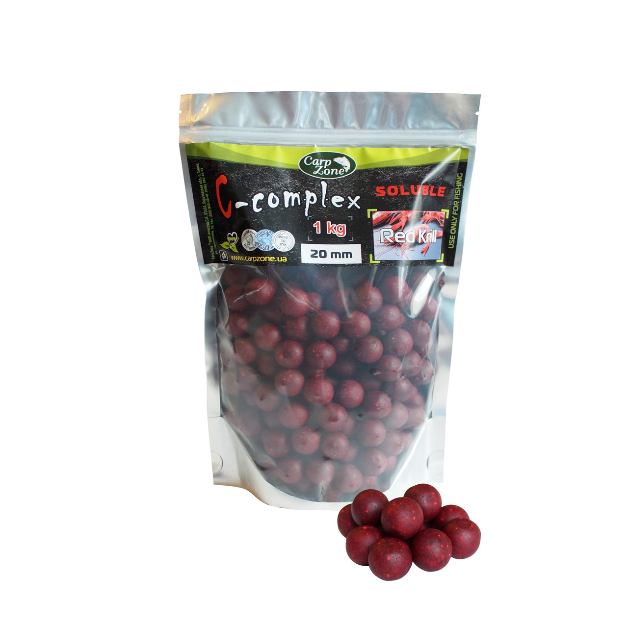 Бойли прикормочні розчинні пилячі Червона Креветка Boilies C-Complex Soluble Red Кrill  24mm 1kg, фото 1