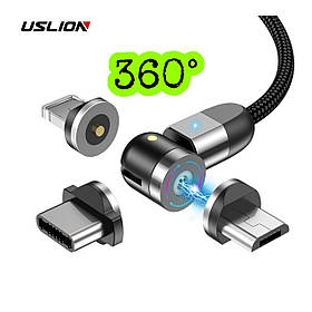 Магнітний Micro USB 360° + 180° Black