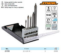 Набір свердл по склу і кераміці STHOR : Ø=4, 5, 6, 8, 10 мм, YG6X, HEX-1/4", 5 шт VOREL-21709