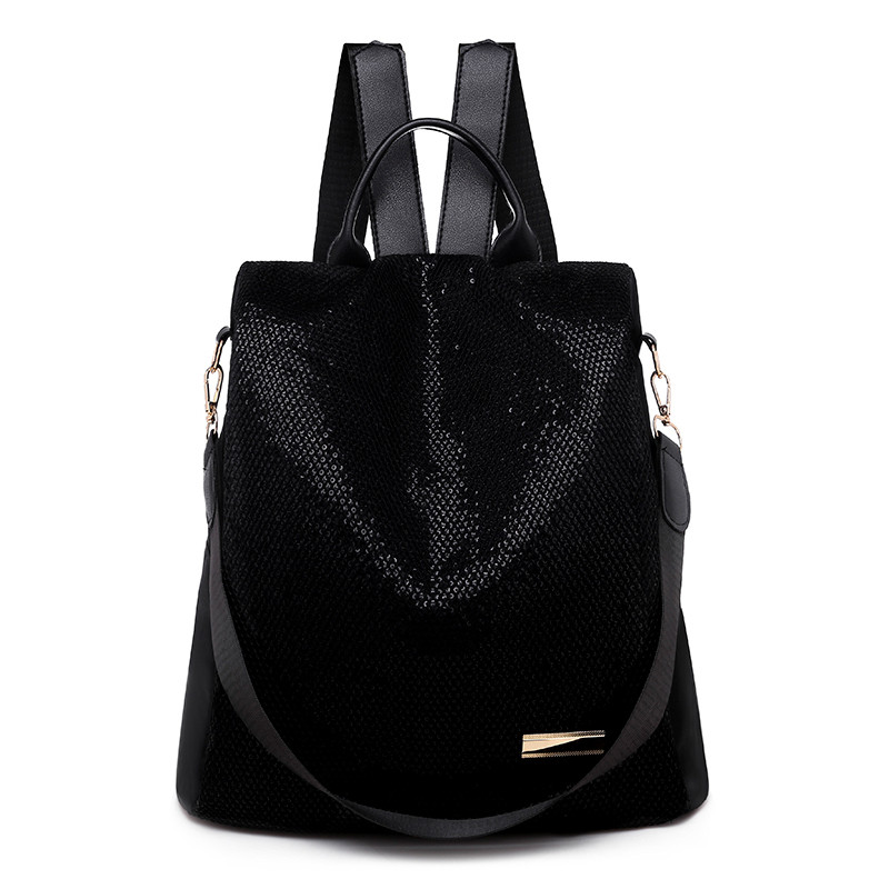 Рюкзак сумка міський жіночий стильний блискучий з паєтками. Сумка трансформер з блискітками (чорний), фото 1