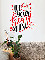 Наклейка вінілова Сяйне серце ☀️♡ 970x1110 мм, чорно-червоний Подарунок на 14 лютого День Св Валентина