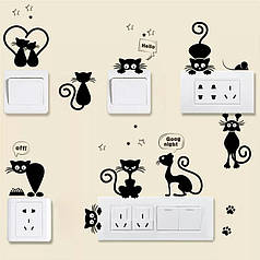 Вінілові наклейка на стіну, вимикачі, розетки "Грайливі кошенята" 10шт (лист 25см*70см)
