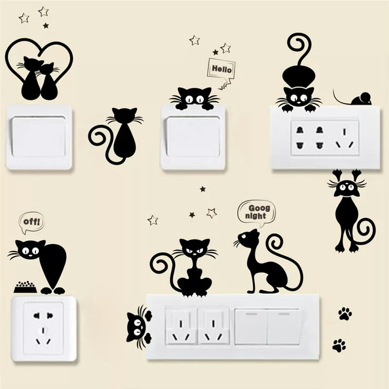 Вінілові наклейка на стіну, вимикачі, розетки "Грайливі кошенята" 10 шт (лист 25 см*70см)