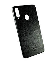 Чехол накладка для Samsung A20s, A207 противоударный бампер Magnetic Leather Case с магнитом черный