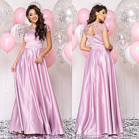 Елегантне атласне плаття максі вечірнє рожеве "Аврора"