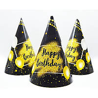 Колпак праздничный "Happy birthday черные с золотом"
