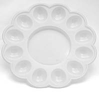 Пасхальная пластмассовая фигурная тарелка-подставка на 12 яиц и праздничный кулич Ø24 см (белый цвет)