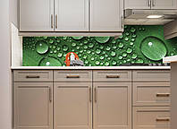 Кухонный фартук Капли наклейки для кухни зеленые капли росы вода листок оклеивание стен 650*2500 мм