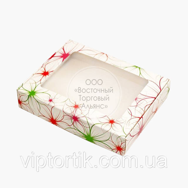 Упаковка для пряників з прозорим вікном - Яскраві квіти - 192х148х40 мм, фото 1