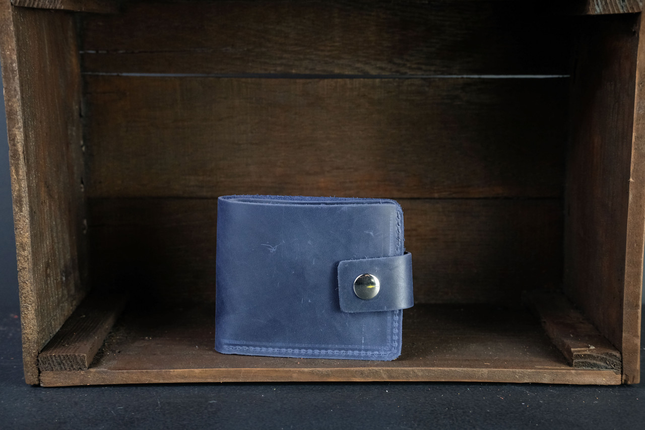 Жіноче класичне портмоне з монетницею з застібкою з натуральної шкіри колір Синій