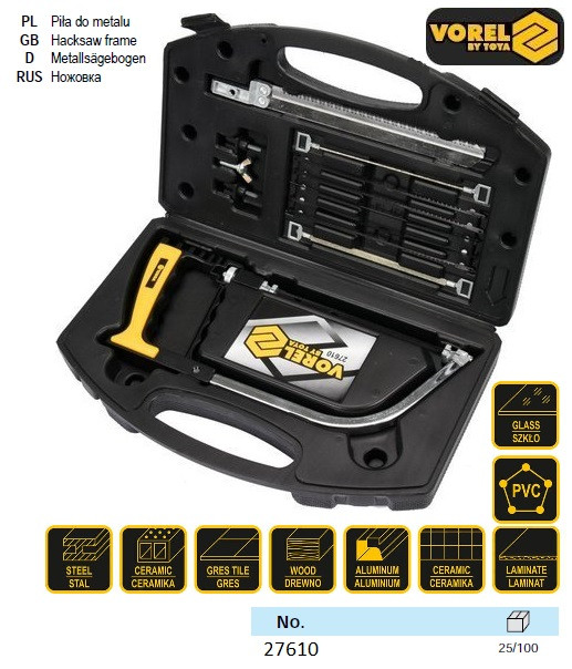 Ножівка універсальна з полотнами l=150/175 мм, в кейсі, кпл. 11 шт VOREL-27610