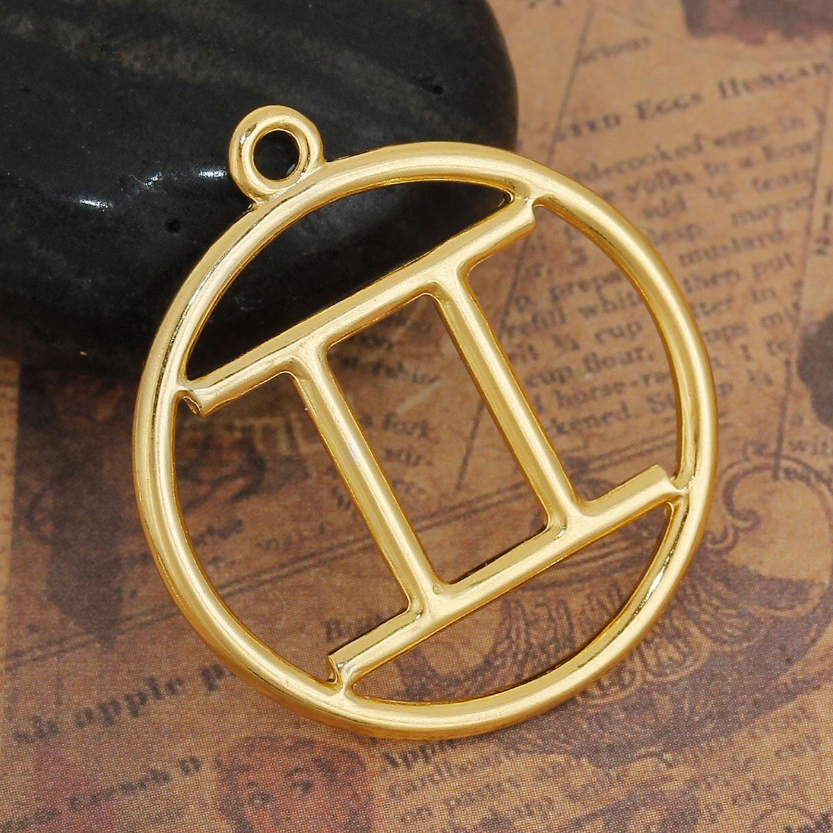 Підвіски металеві Finding Кулон знак зодіака сузір'я Блезнюки Золотистий 34 мм x 30 мм