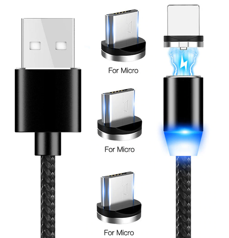 Круглий Магнітний Зарядний Кабель Micro USB з Підсвіткою 2 А Посилений